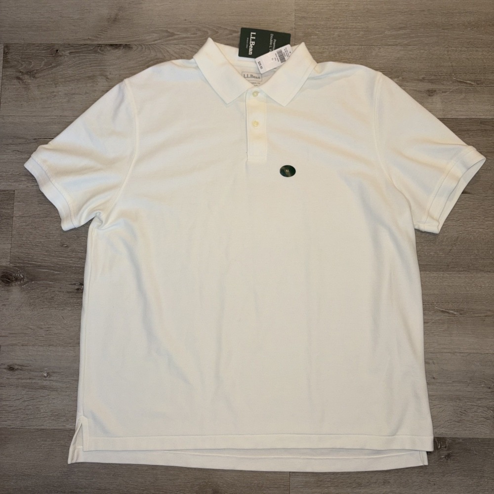 LL Bean Polo Two Button Collared Shirt Short Sleeve Men's XL White